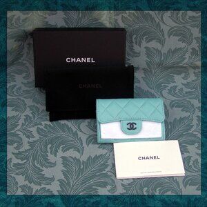 RARE NWT CHANEL Turquoise Flap Card Holder WITH BOX